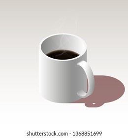 A cup of coffee or tea with milk isometric flat design isolated on White background illustration