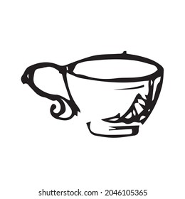 Cup. A coffee or tea mug drawn by hand. Vector illustration isolated on a white background for design and web.