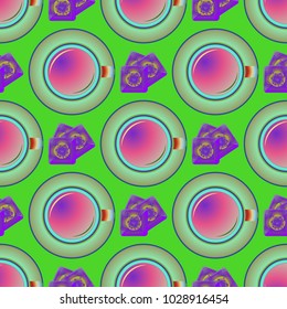Cup of coffee or tea on background seamless pattern.