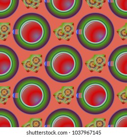 Cup of coffee or tea on background seamless pattern.