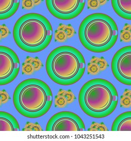 Cup of coffee or tea on background seamless pattern.