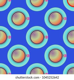Cup of coffee or tea on background seamless pattern.