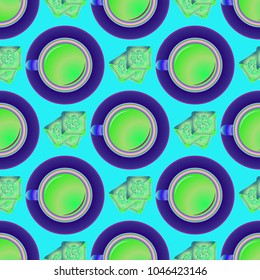 Cup of coffee or tea on background seamless pattern.