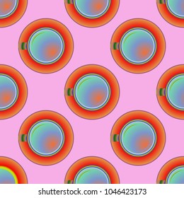 Cup of coffee or tea on background seamless pattern.