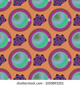 Cup of coffee or tea on background seamless pattern.
