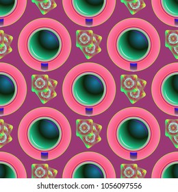 Cup of coffee or tea on background seamless pattern.