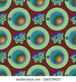 Cup of coffee or tea on background seamless pattern.