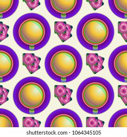 Cup of coffee or tea on background seamless pattern.