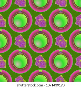 Cup of coffee or tea on background seamless pattern.