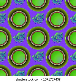 Cup of coffee or tea on background seamless pattern.