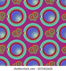 Cup of coffee or tea on background seamless pattern.