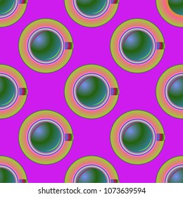 Cup of coffee or tea on background seamless pattern.