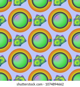 Cup of coffee or tea on background seamless pattern.