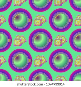 Cup of coffee or tea on background seamless pattern.