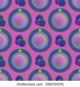 Cup of coffee or tea on background seamless pattern.