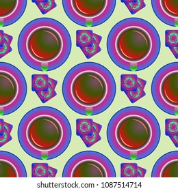 Cup of coffee or tea on background seamless pattern.