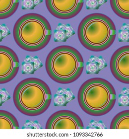 Cup of coffee or tea on background seamless pattern.