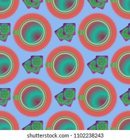 Cup of coffee or tea on background seamless pattern.