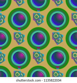 Cup of coffee or tea on background seamless pattern.