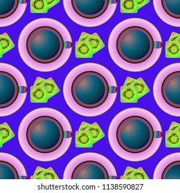 Cup of coffee or tea on background seamless pattern.
