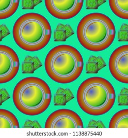 Cup of coffee or tea on background seamless pattern.