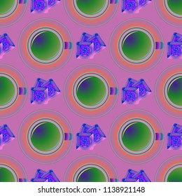 Cup of coffee or tea on background seamless pattern.