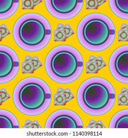 Cup of coffee or tea on background seamless pattern.