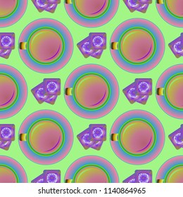 Cup of coffee or tea on background seamless pattern.