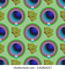 Cup of coffee or tea on background seamless pattern.