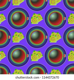 Cup of coffee or tea on background seamless pattern.