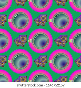 Cup of coffee or tea on background seamless pattern.