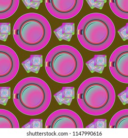 Cup of coffee or tea on background seamless pattern.