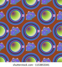 Cup of coffee or tea on background seamless pattern.