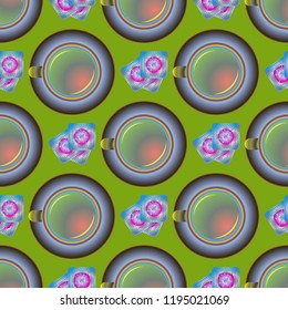 Cup of coffee or tea on background seamless pattern.