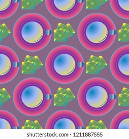 Cup of coffee or tea on background seamless pattern.