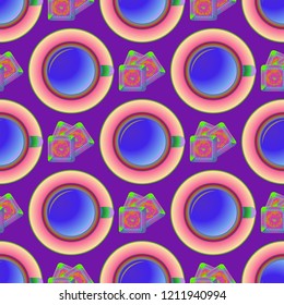 Cup of coffee or tea on background seamless pattern.