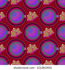 Cup of coffee or tea on background seamless pattern.