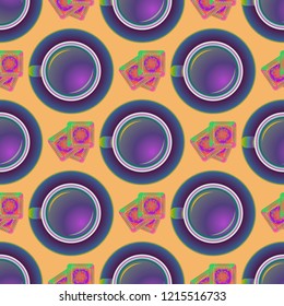Cup of coffee or tea on background seamless pattern.