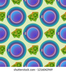 Cup of coffee or tea on background seamless pattern.