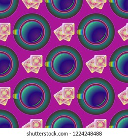 Cup of coffee or tea on background seamless pattern.