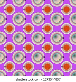 Cup of coffee or tea on background seamless pattern.