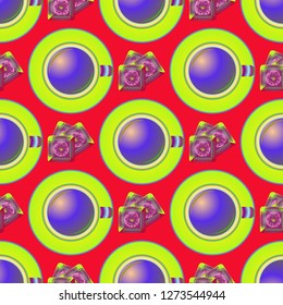 Cup of coffee or tea on background seamless pattern.