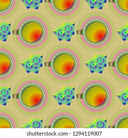 Cup of coffee or tea on background seamless pattern.