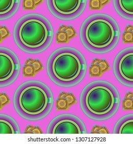 Cup of coffee or tea on background seamless pattern.