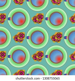 Cup of coffee or tea on background seamless pattern.