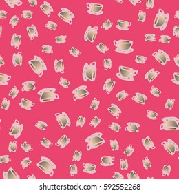 Cup of coffee or tea on background seamless pattern.