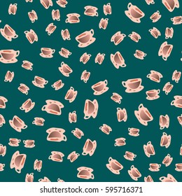 Cup of coffee or tea on background seamless pattern.