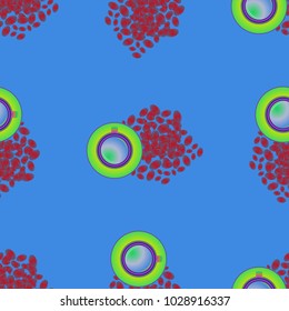 Cup of coffee or tea on beans background seamless pattern.