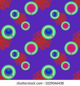 Cup of coffee or tea on beans background seamless pattern.