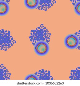 Cup of coffee or tea on beans background seamless pattern.